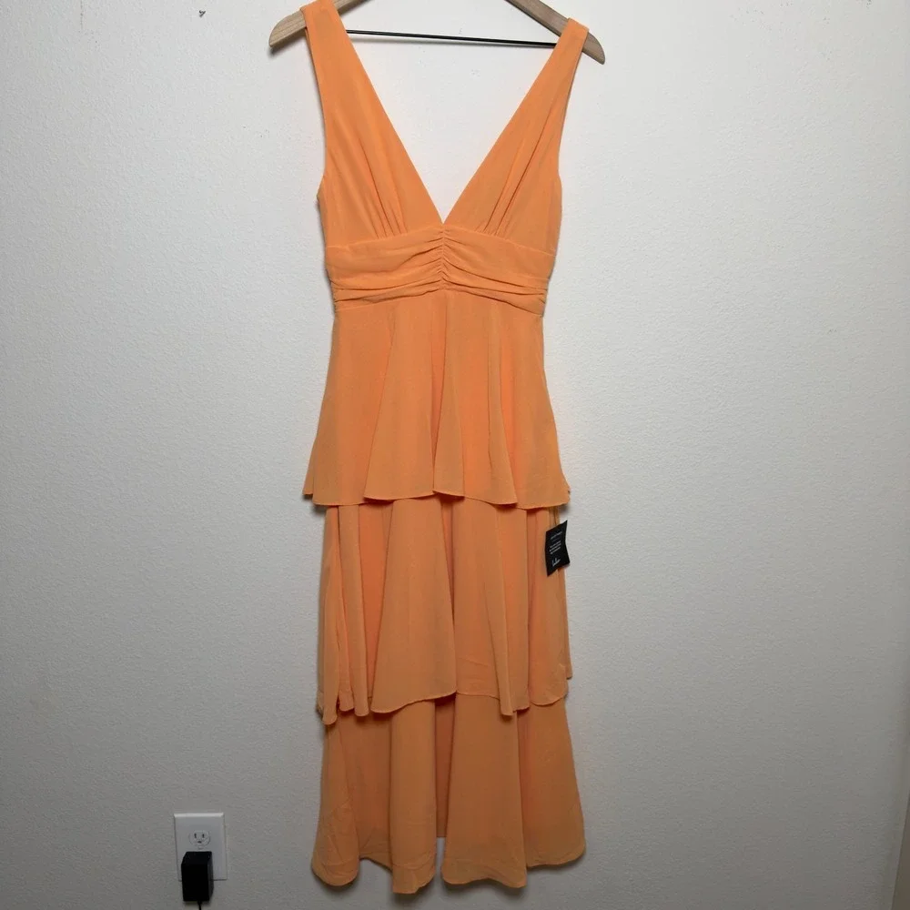 NEW Lulus Women‎ Midi Dress XS Orange Tiered Babydoll Party Day Event Wedding - Picture 2 of 13